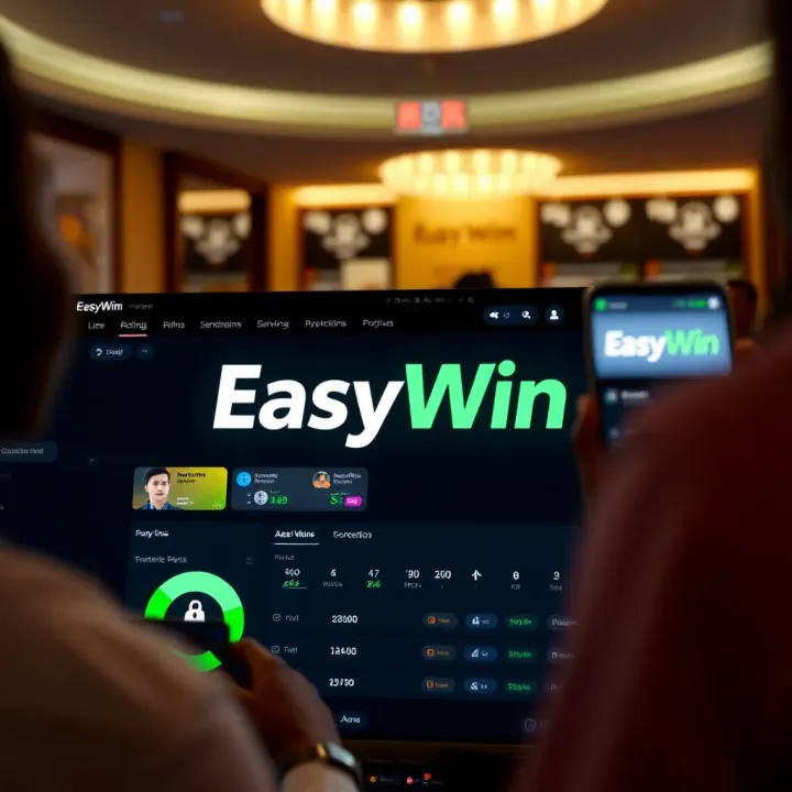 User interacting with Easywin Africa lottery platform on a smartphone showing the homepage and lottery options
