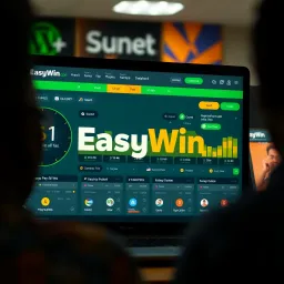 Accessing the Easywin Betting Platform in Nigeria User interacting with Easywin platform on a digital device to access betting account